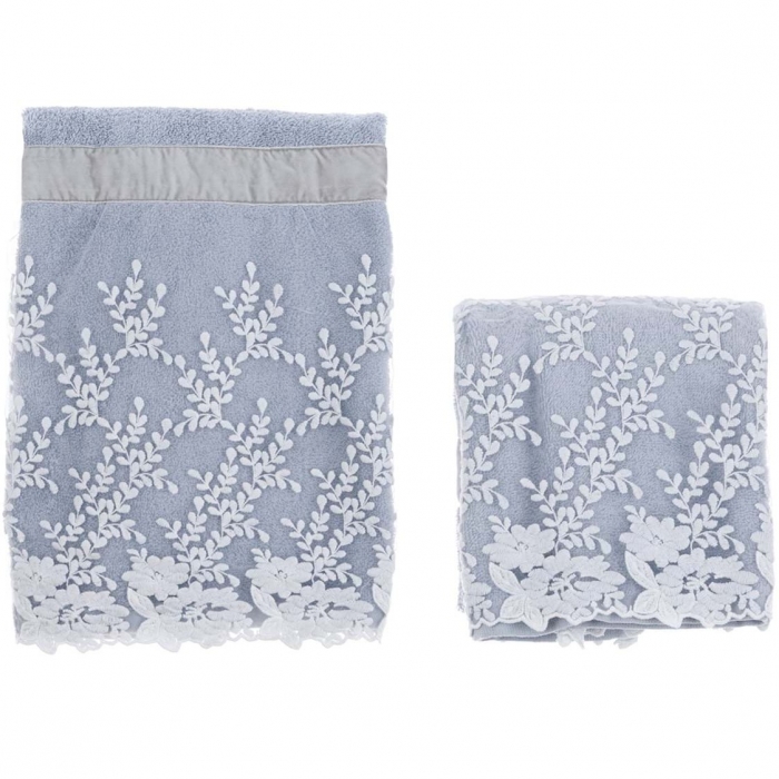 2-er HANDTUCH SET Florentina, blau bei Le Bon Jour