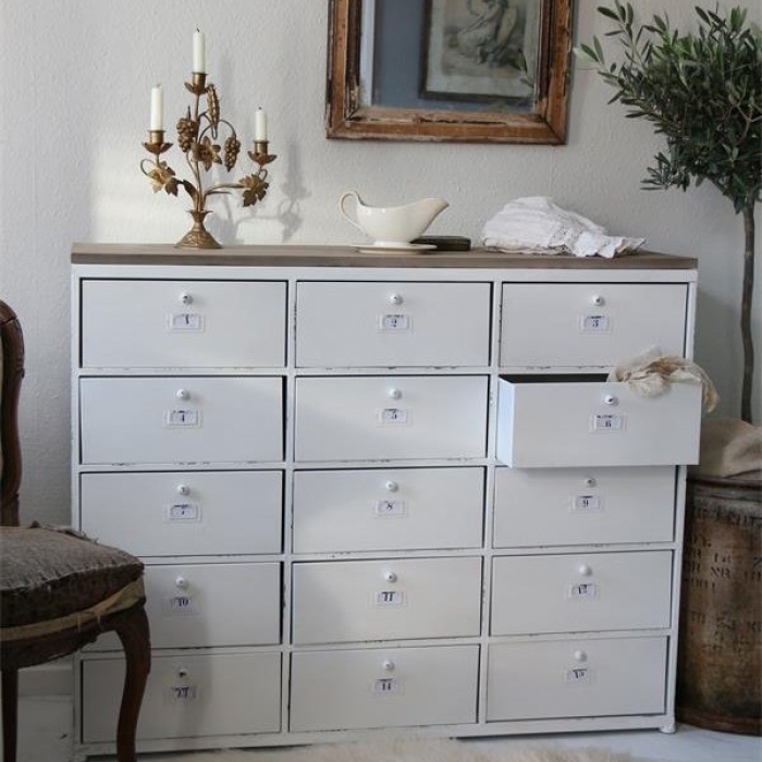 Metall Kommode shabby chic, antik-weiss bei Le Bon Jour