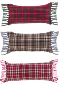  Tartan Kissen mit Fransen rot-grau