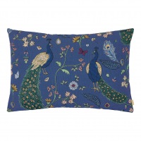  Gobelin Kissen Royalblau mit Pfau