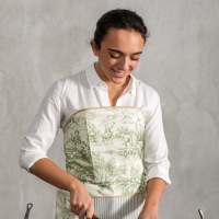  Bustier Schürze Toile de Jouy grün