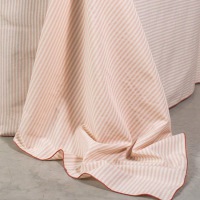  BAUMWOLLE TISCHDECKE Rosa Corallo Streifen 170 x 220 cm