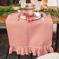  Leinen Tischläufer Vichy Karo rot