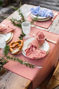  Leinen Tischläufer Vichy Karo rot