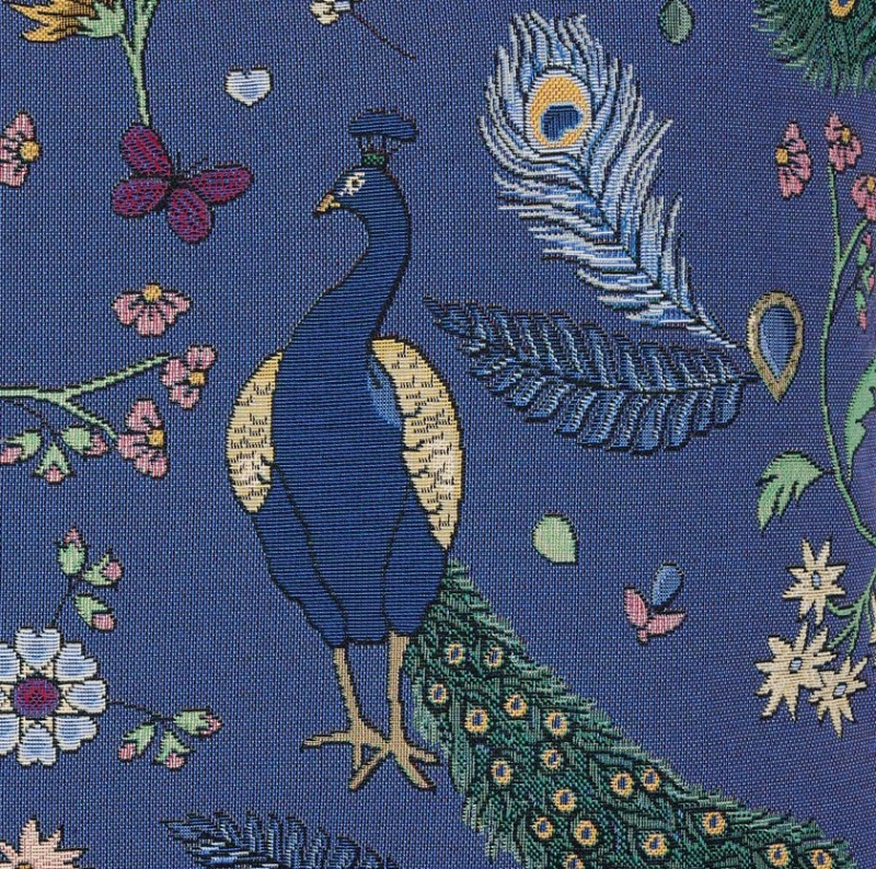  Gobelin Kissen Royalblau mit Pfau