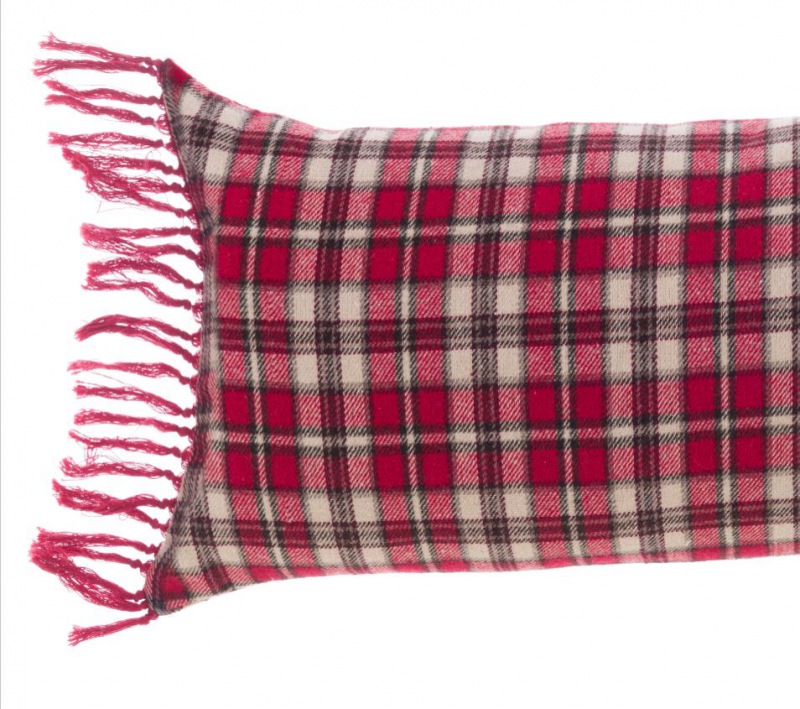  Tartan Kissen mit Fransen rot-grau