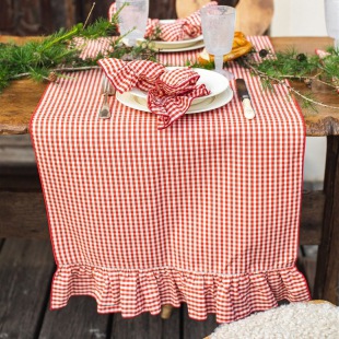 Leinen Tischl&auml;ufer Vichy Karo rot